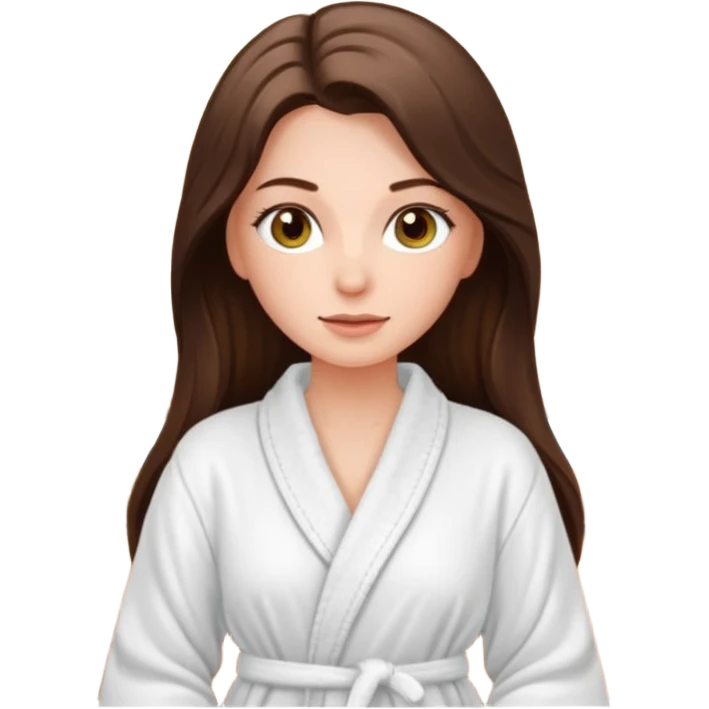 pretty white long brunette hair girl with hazel eyes in a bathrobe  at the spa emoji