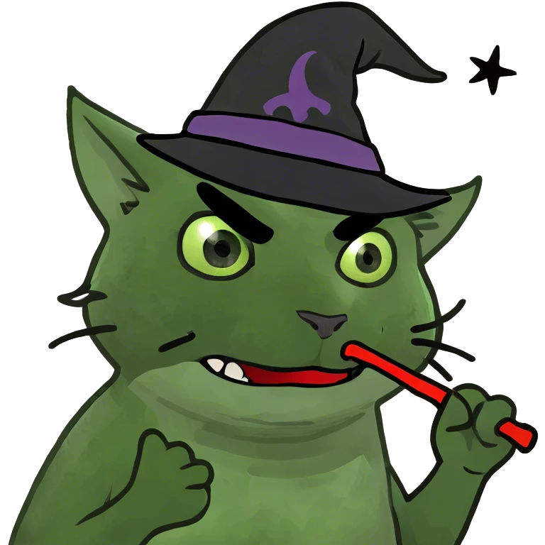 Black cat with green eyes and bloody fangs emoji