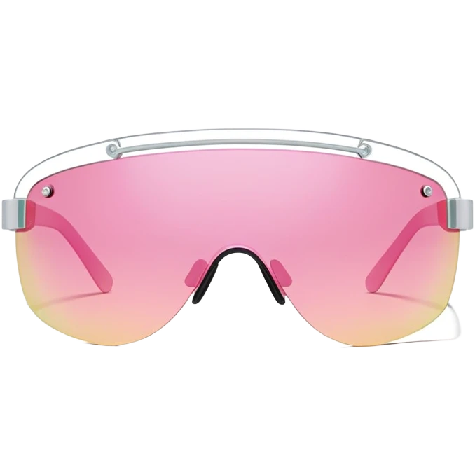 Y2K style frameless visor sunglasses with pink tint, one-piece shield lens emoji