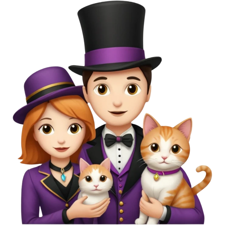 magician couple and their pet cat emoji