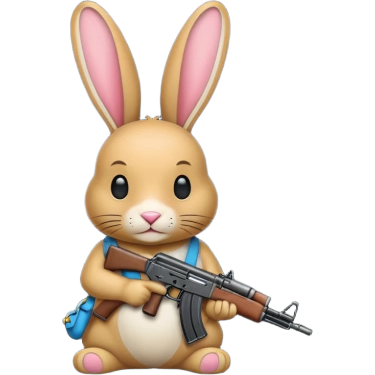 Crea un emoji de un conejo sosteniendo una  Ak47 con pasamontañas enojado emoji