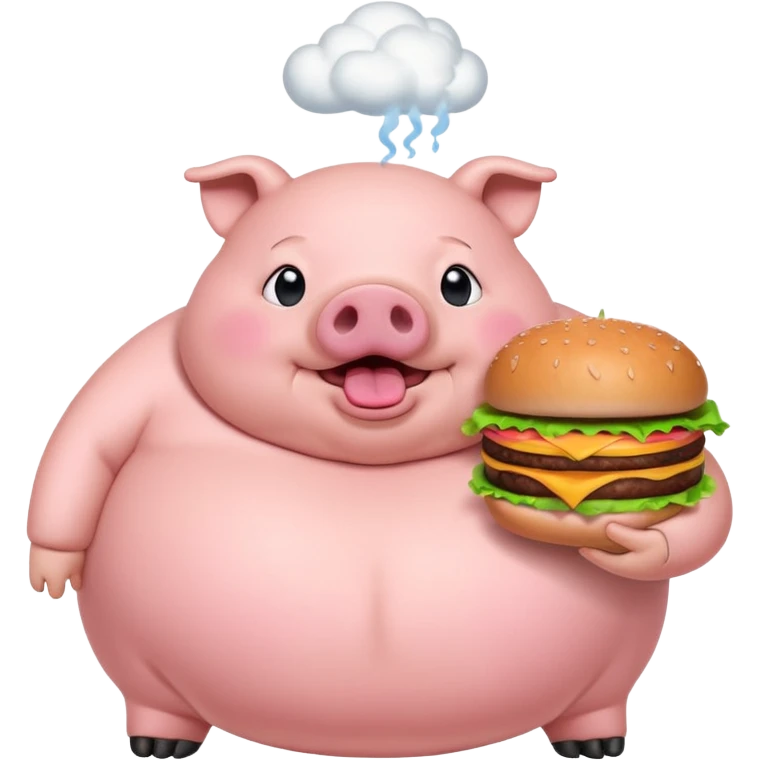 fat obese pig eating burger with fart cloud surrounding around it emoji