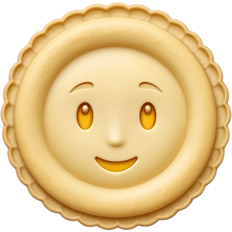 shortcrust pastry, raw, rolled-out disc, pale yellow, soft matte, uneven or crimped edges, delicate texture, no filling, plain dough, soft lighting, emoji scale emoji
