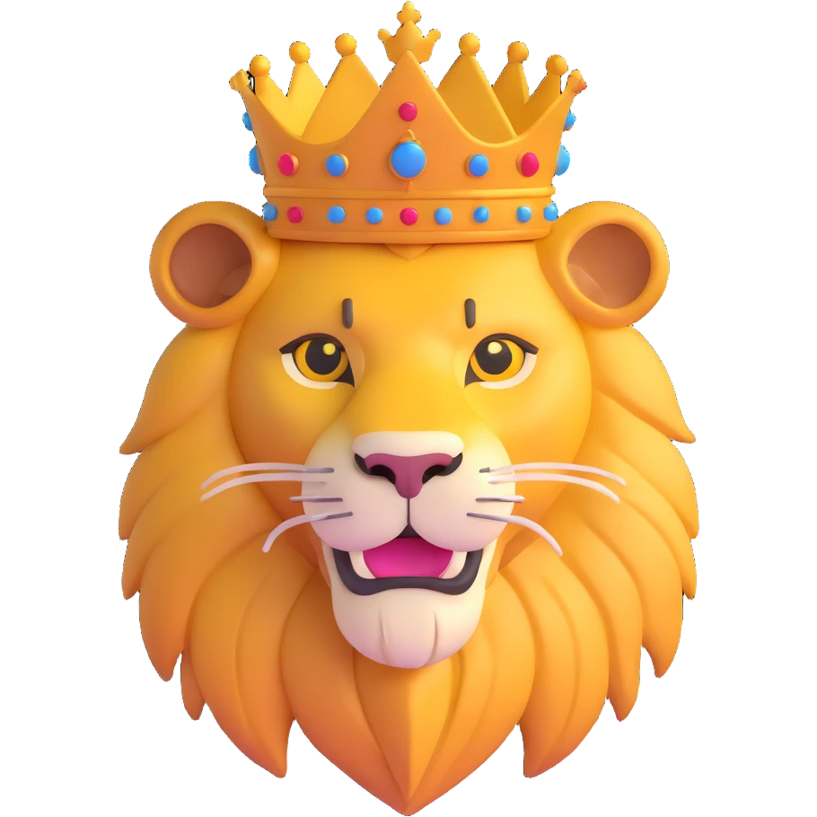 cute lion head with crown on top emoji