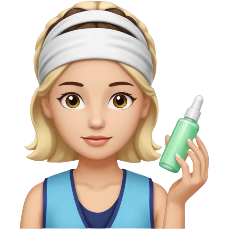 Clean girl aesthetic emoticons, apply skincare products, headband, glowing skin, vest, soft lighting
 emoji