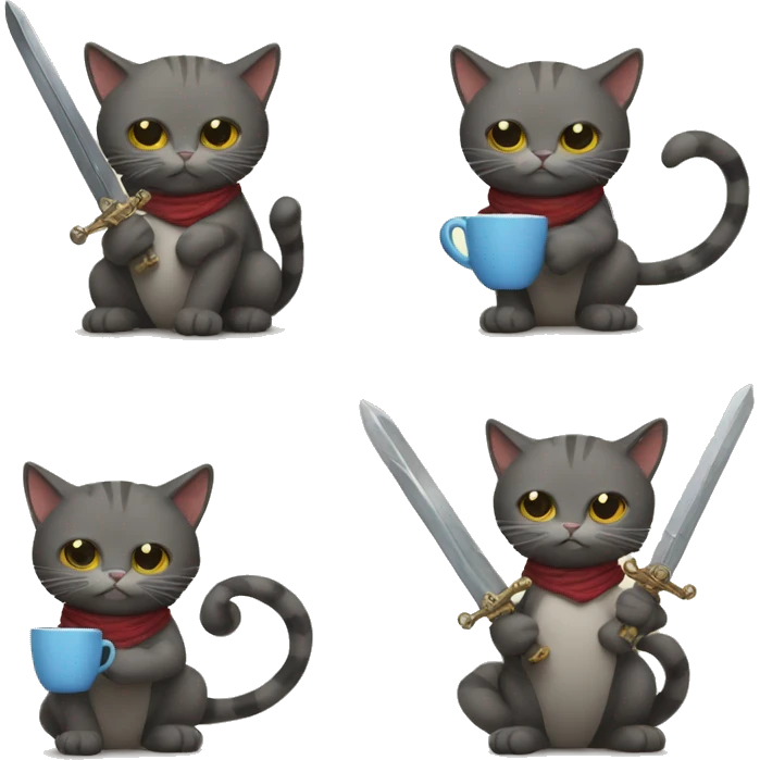 6 legged cat with a sword and a mug emoji