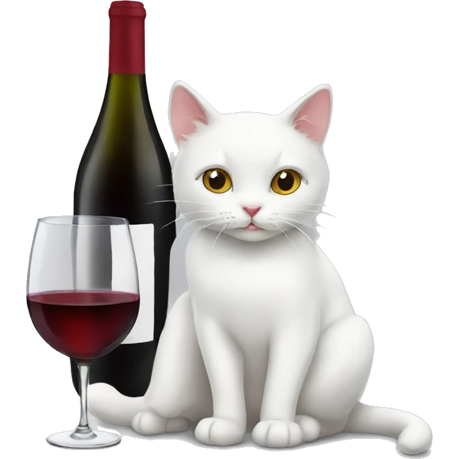 White cat drinking red wine  emoji