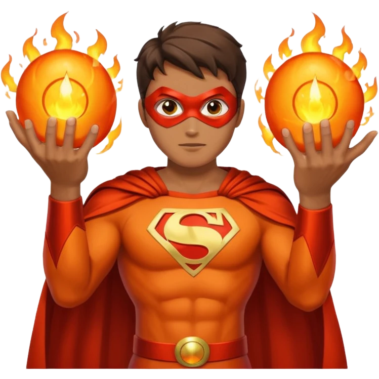 A superhero with two fireballs on his hand emoji