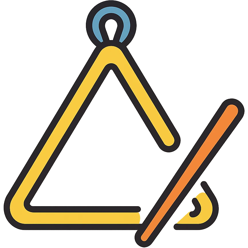triangle musical instrument, metallic, simple, on white background emoji