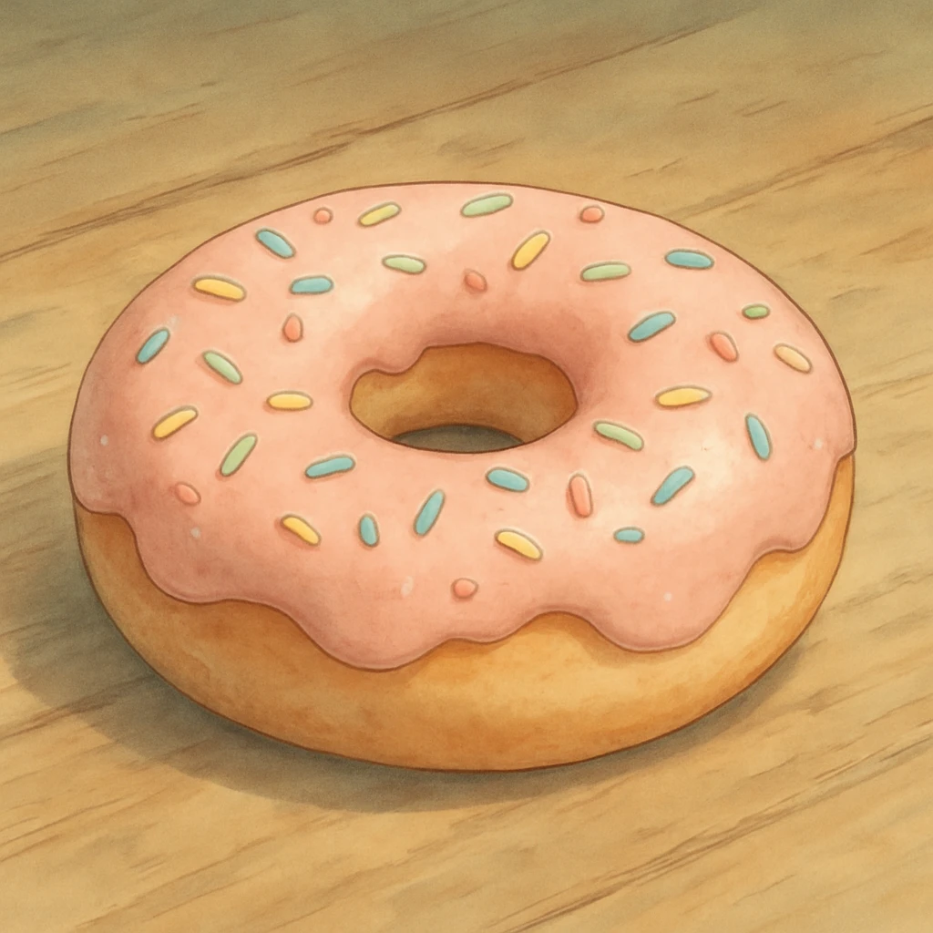 donut with sprinkles, detailed, soft colors, ghibli style emoji