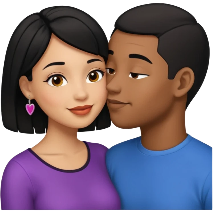 Ebony couple, light skin female with black hair, brown skin male with low haircut no bread kiss emoji