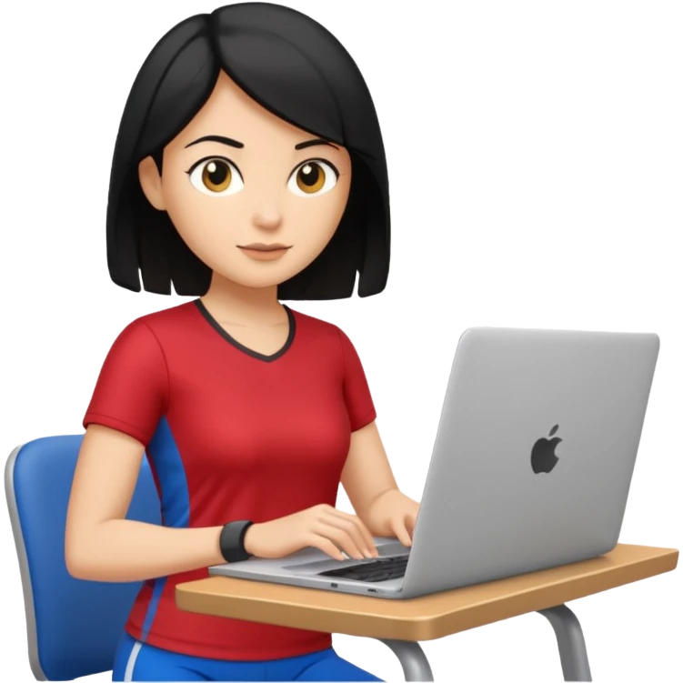 short white lady with black shoulder length hair who is a runner, used to be a teacher, and works remotely through a laptop as a documents engineering manager. emoji