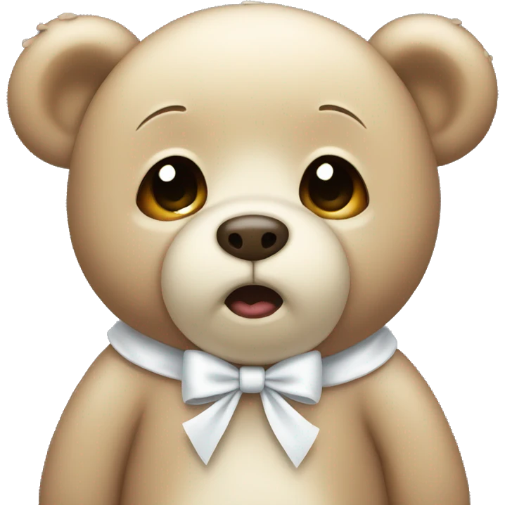 Cute Crying teddy bear wearing white bow with tears in eyes  emoji