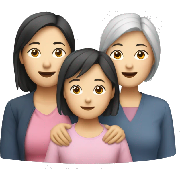 asian mum with one older asian daughter and one young asian daughter emoji