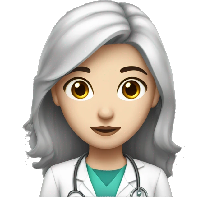 Medical student girl with fair skin, dark hair and really dark eyes. emoji