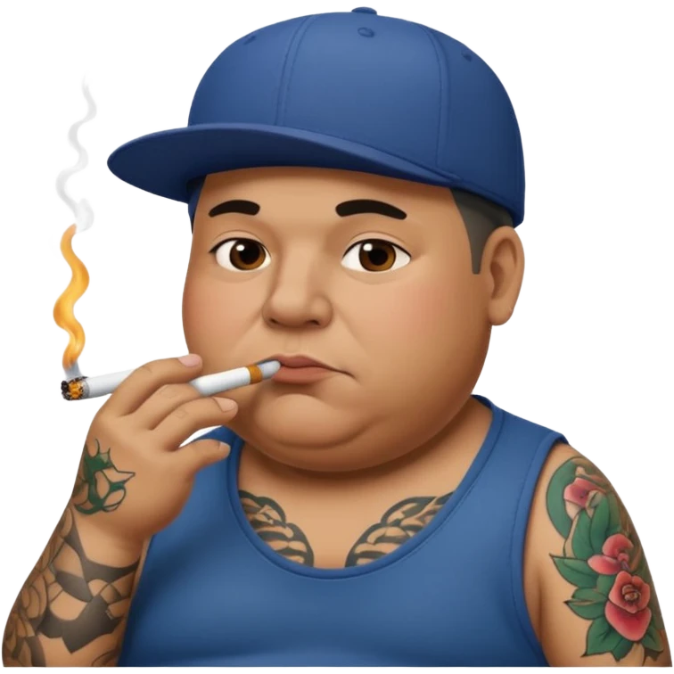 a fat dad with a cap and tattoos, with a cigarette in his mouth emoji