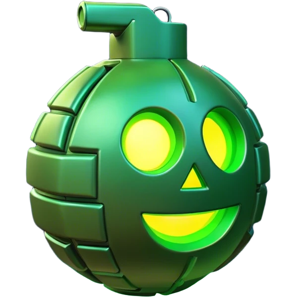 Clash of Clans aesthetic: Cinematic Playful 3D Isometric Plasma Grenade Emoji, rendered in a 3D vector-style similar to standard emojis with minimal shading and bold, simplified shapes. A compact, distinct form with signature details, softly glowing with a futuristic sci-fi warfare charm. Simplified yet unmistakably iconic, highly detailed and consistent, glowing with a soft radiance and high shine. Stylized with a touch of high-tech brilliance and a soft glowing outline, capturing the essence of a beloved gaming relic with a friendly, playful manner! emoji