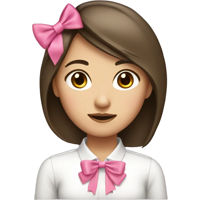 Asian girl medium length brown hair in business with a pink bow emoji