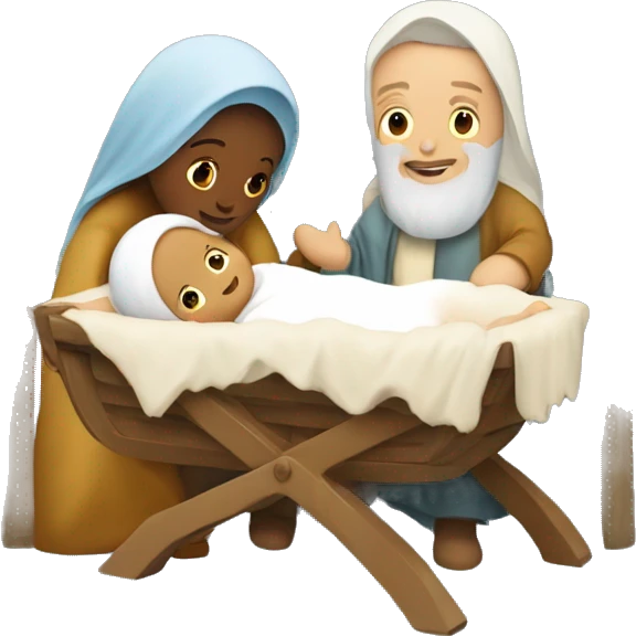 Nativity scene, baby on a manger, Mary and Joseph emoji