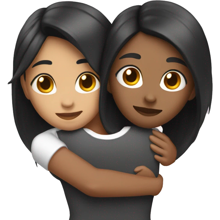 Lesbian with long black hair and white skin hugging her girlfriend from behind emoji