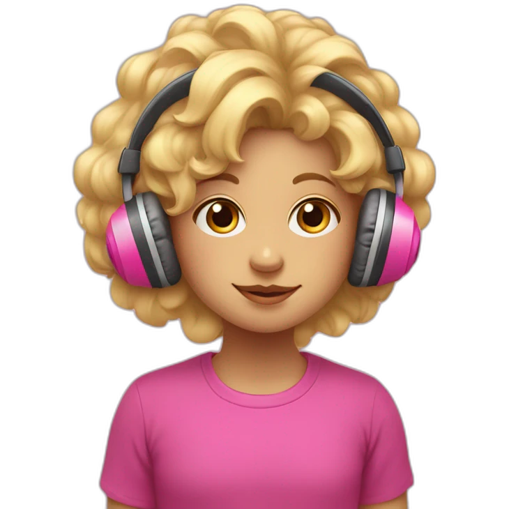Blond child girl with Big hair and Headphones and a Pink axelot sleepingmask on her forhead  emoji