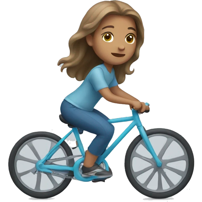 Girl riding very light blue bike, she has long light brown hair and light skin emoji