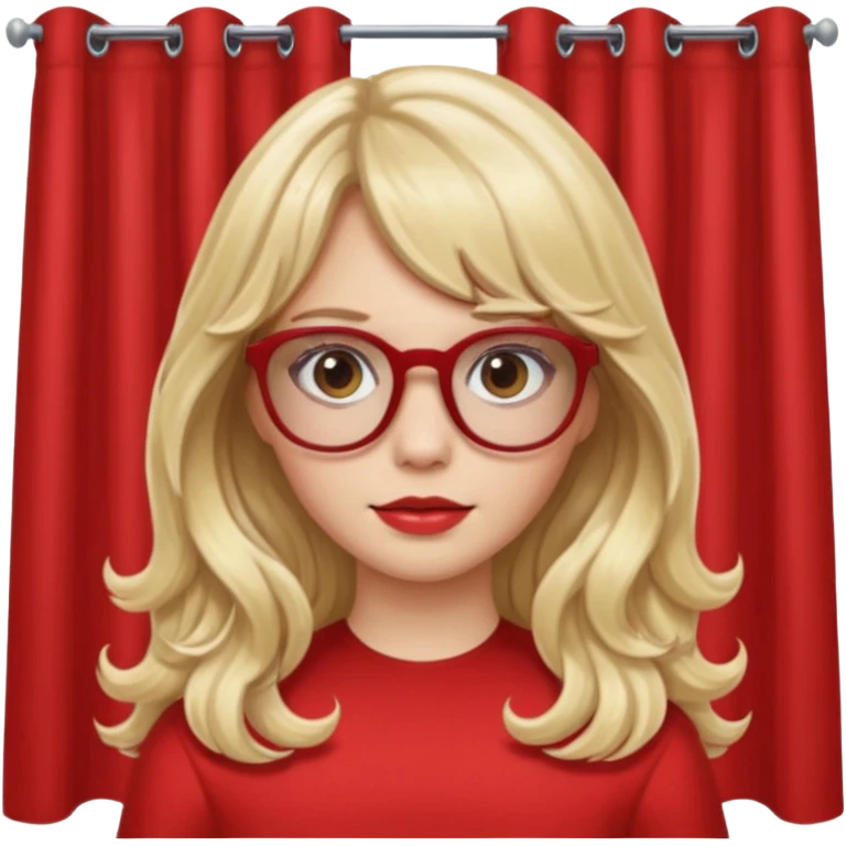 White skin Girl with blonde long wavy hair with curtain bangs and brown glasses wearing red emoji