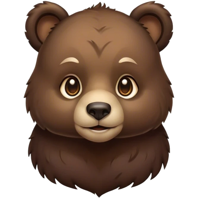 Cinematic Noble bear cub Portrait Emoji, Poised and regal, with a large, imposing build and a thick, well-groomed rich dark brown fur, deep-set soulful eyes, Simplified yet sharp and sophisticated features, highly detailed, glowing with a soft, dignified glow, high shine, intelligent and formidable, stylized with an air of wild majesty, focused and attentive, soft glowing outline, capturing the essence of a watchful and commanding guardian, so majestic it feels as though it could lumber out of the screen with effortless authority! emoji