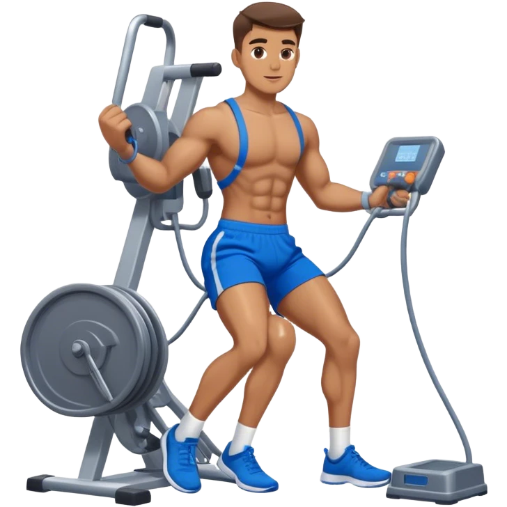 fit man with blue shorts using cable-machine emoji