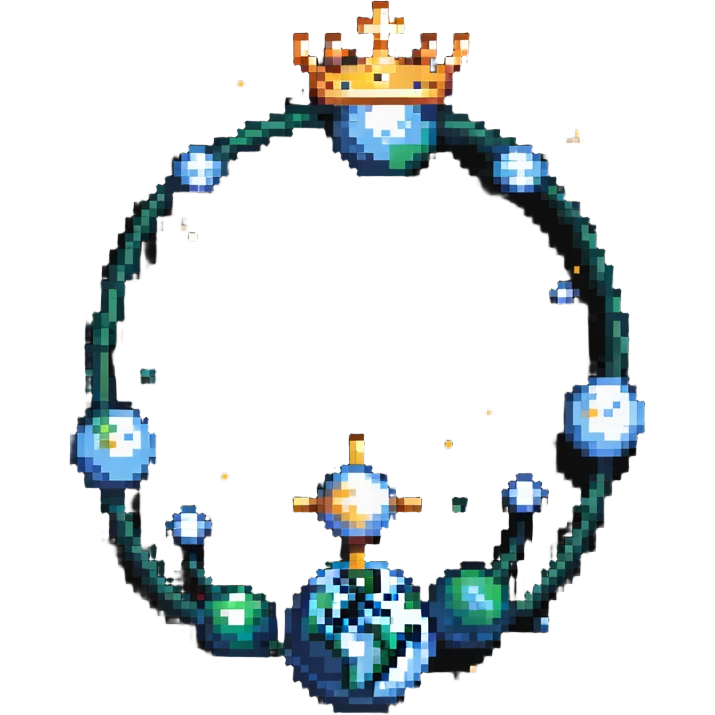 pixel art of a crown formed by orbiting satellites and moons emoji