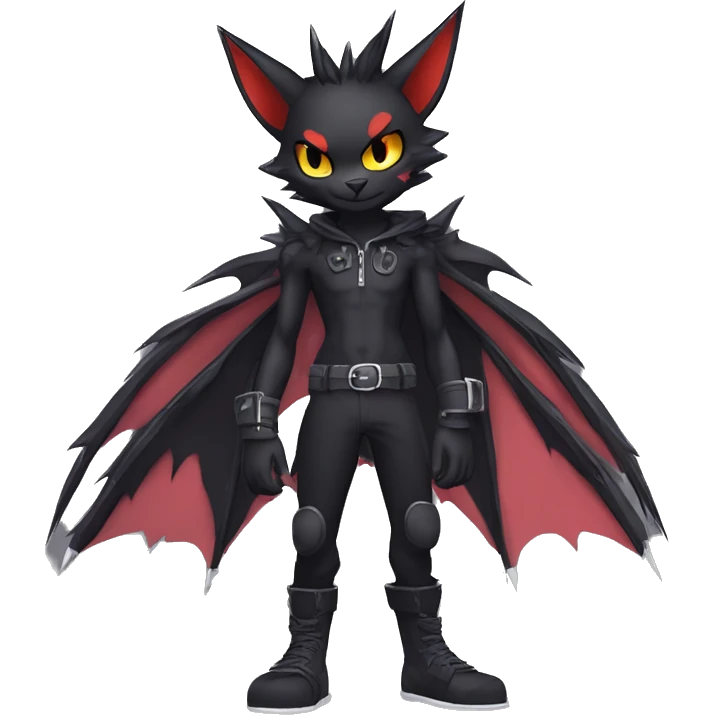 Black Anthro Cool Punk Bat-Litten-Fakemon-fursona Full Body emoji