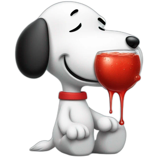Snoopy with red juice on face dripping from mouth, angry emoji