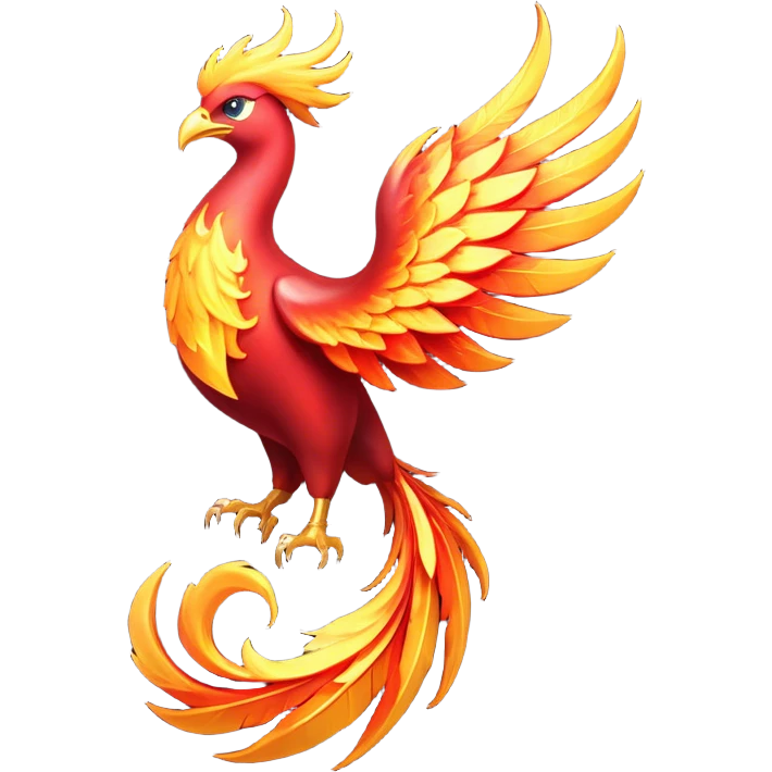 Cinematic Noble Mystical Fire Phoenix Portrait Emoji, Poised and resplendent, with a radiant, fiery plumage in brilliant hues of scarlet, gold, and ember, featuring elongated, elegant tail feathers that flow like molten lava, and piercing, wise eyes reflecting the eternal cycle of rebirth; rendered with lifelike texture and luminous natural highlights, high shine, majestic and awe-inspiring, styled with an aura of mythic resurgence, focused and regal, soft glowing outline, capturing the essence of a legendary phoenix rising from the flames with timeless grace! emoji