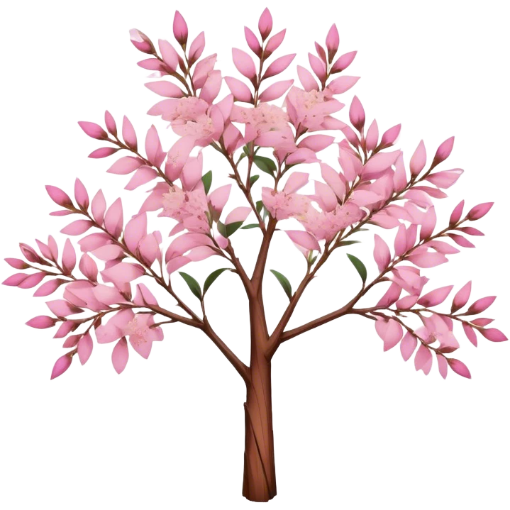 Cinematic Realistic Melaleuca Emoji, Elegant and resilient, with peeling, papery bark and delicate, needle-like leaves. The tree stands tall and graceful, with clusters of white and pink flowers dotting the branches. Soft glowing outline, capturing the essence of natural elegance and resilience in a beautiful melaleuca tree! emoji