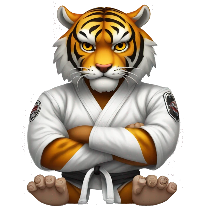 Tiger with evil face   jiu jitsu with his arms crossed emoji