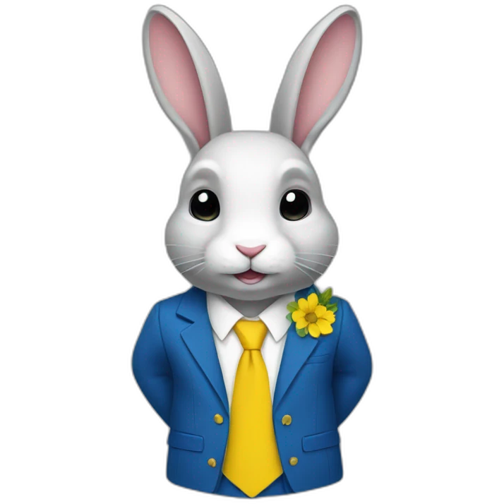 a rabbit in a suit in the color of the Ukrainian flag emoji