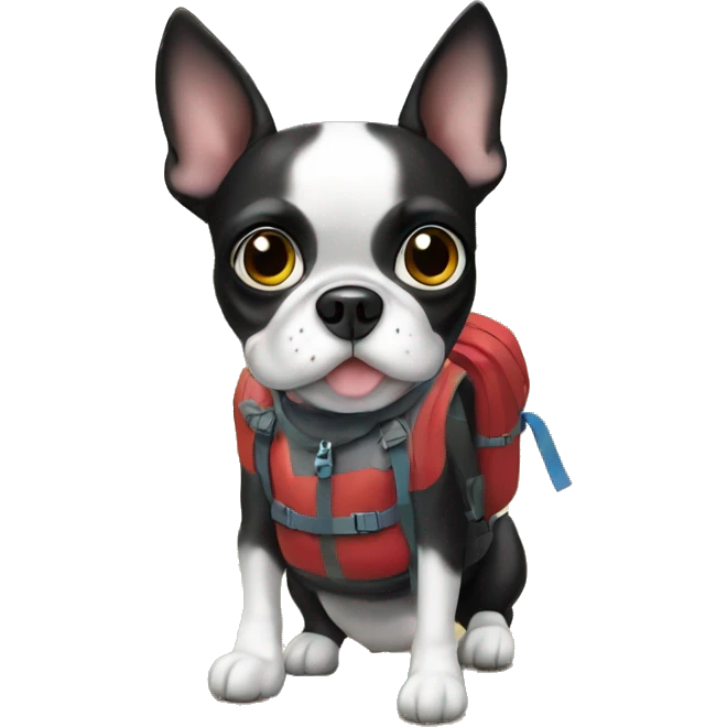 Bostonterrier with a backpack going on a hike emoji