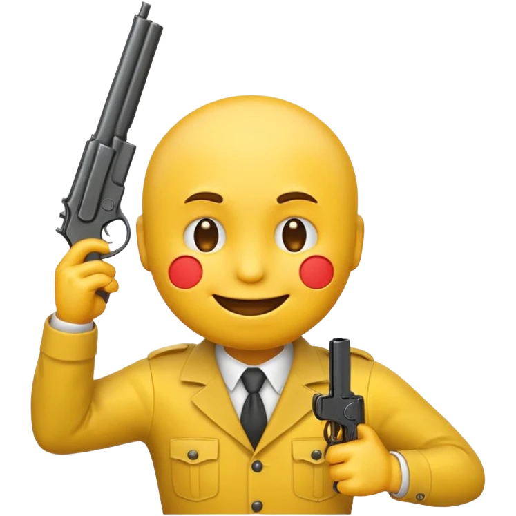 It should look like the smiling emoji with a gun to his head. The muzzle is pointed towards his face with a little distance between the muzzle and the left side of the head. It should look like he wanted to shoot himself in the head. (Ironically) emoji
