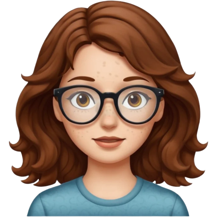 White girl with wavy brown hair and glasses emoji