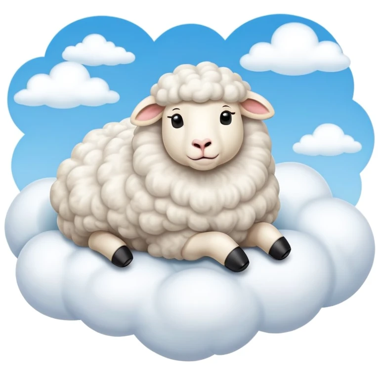 A fluffy sheep resting on a puffy white cloud in the sky emoji