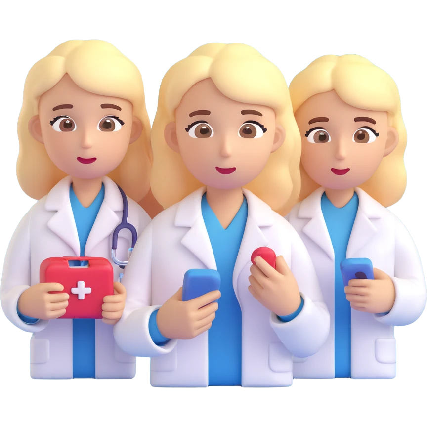 Close-up of a medical review panel with up to three people, each with a thoughtful or concerned expression, reviewing two medical product options. The style is the same 3D emoji style as the reference image. Use a neutral background. emoji