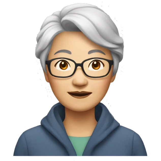 older asian lady, short hai with no glasses emoji