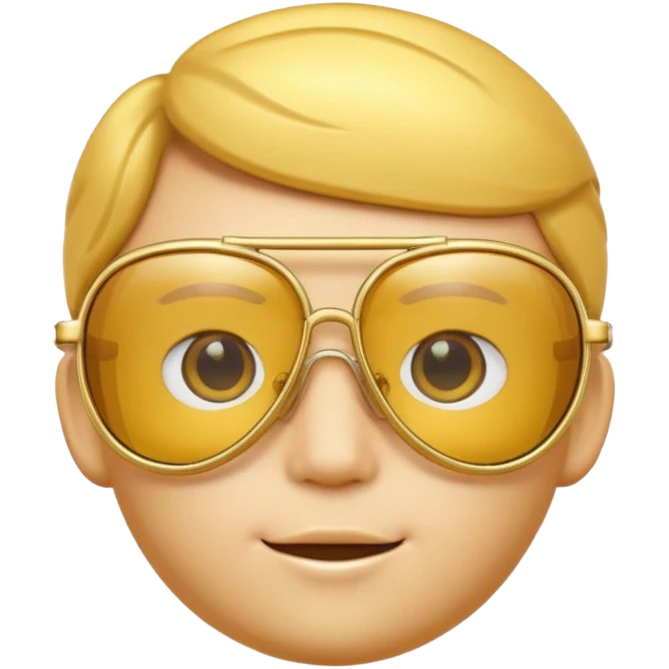 A 3D cartoon golden-yellow aviator spectacle, metallic frame with clear lenses, gentle highlights, Memoji-style. emoji