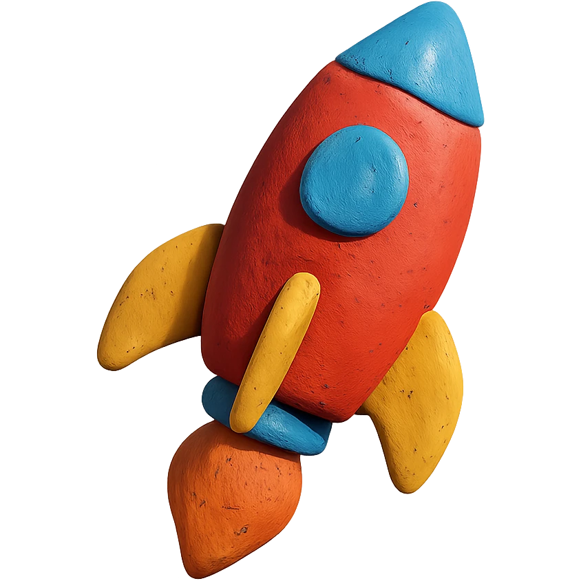 rocket ship, vibrant colors, floating, claymation style, visible fingerprints, soft lighting emoji