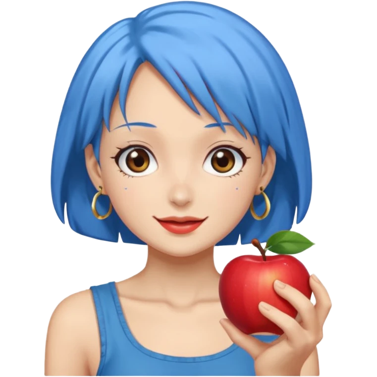 Nefertari Vivi from One Piece, blue hair, cheerful expression, apple style emoji emoji