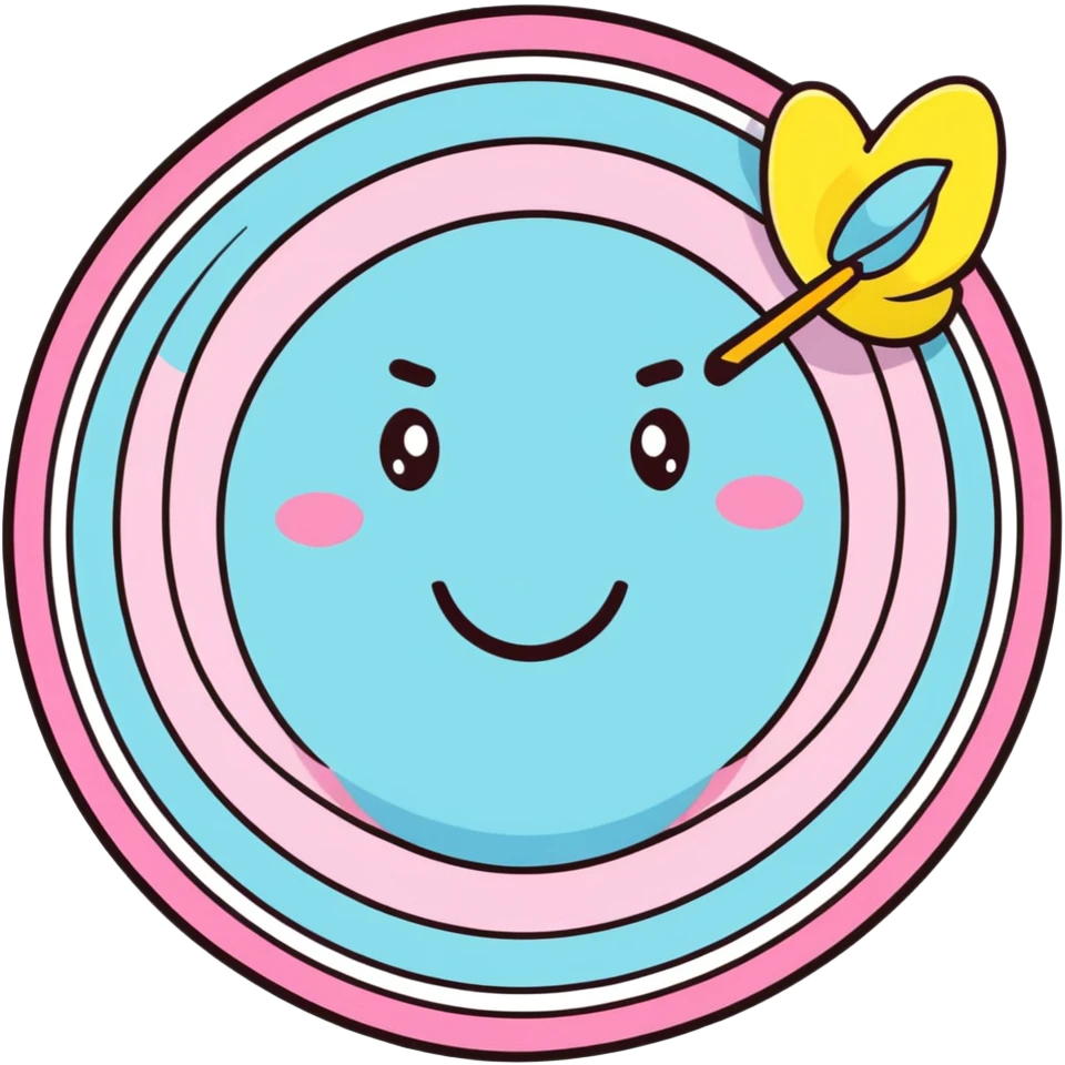 A cute bullseye target with spring pastel colors of yellow, pink and light blue with a smiling face emoji