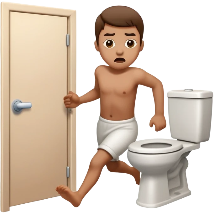 character rushing urgently to bathroom with panicked expression emoji