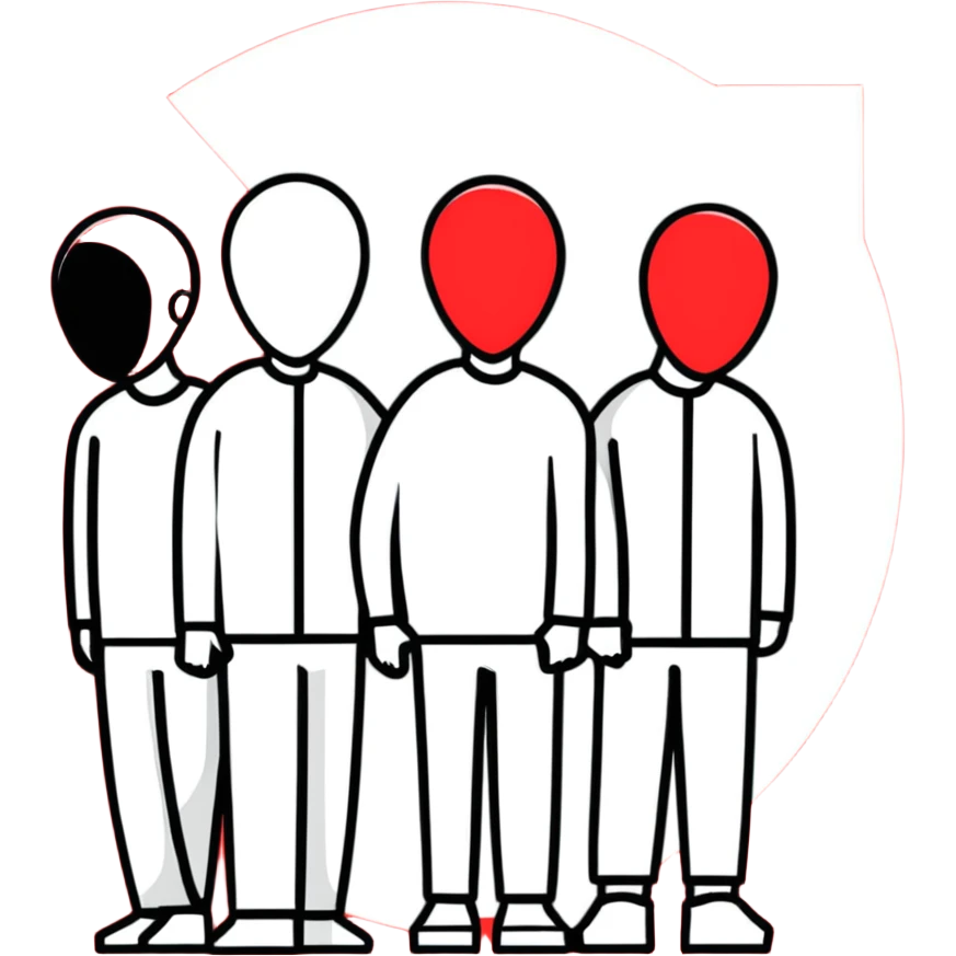 3 red faceless people standing together emoji