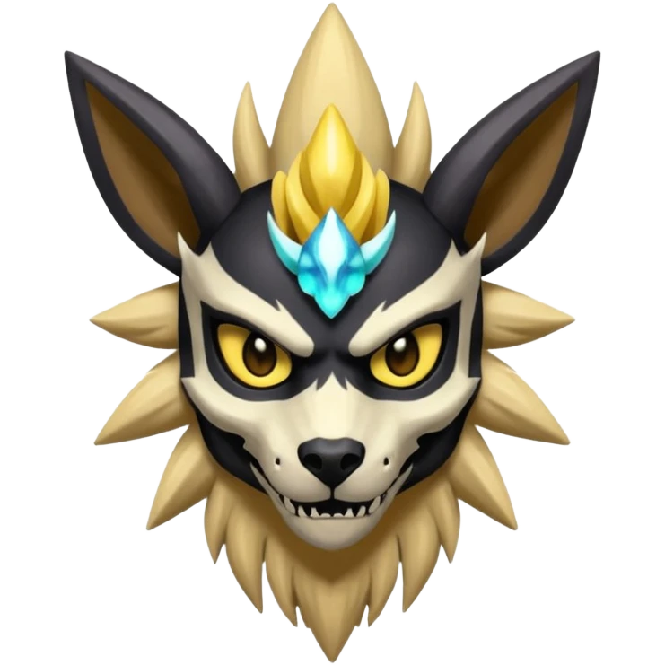 Skeletal Skinny Shiny Iridescent Dark Gloomy Edgy Gothic Cool Badass Jolteon-Houndoom-Manectric-fusion with a skull-cap-face-mask emoji