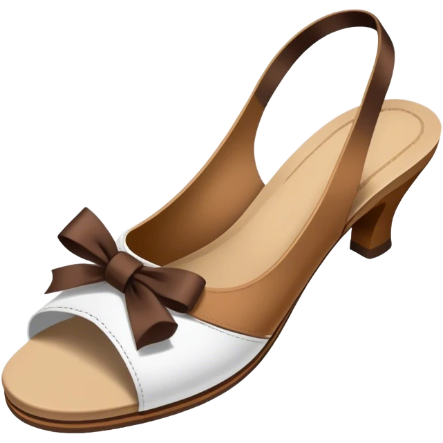 white steeleto slingback sandle with thin brown ribbon on brown shoe toe emoji